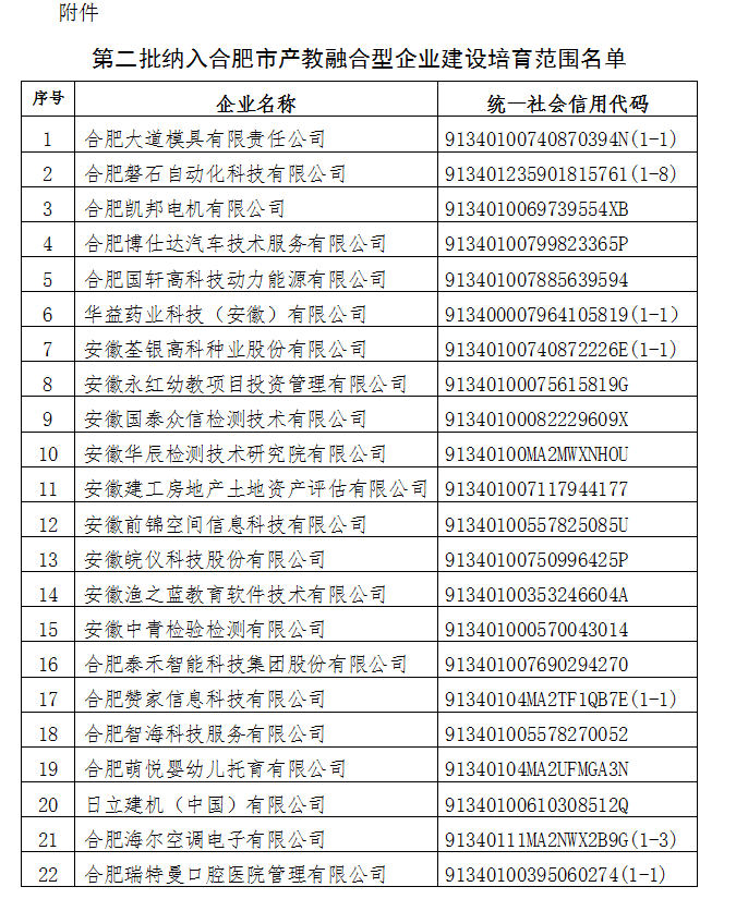 第二批合肥市產(chǎn)教融合型企業(yè)名單 第二批合肥市產(chǎn)教融合型企業(yè)名單
